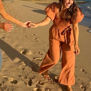 Billabong Belted Burnt Orange Jumpsuit